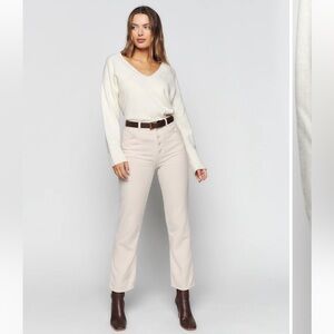 Reformation Cynthia Button Fly High Rise Straight Corduroy Pants Bone - Size 26